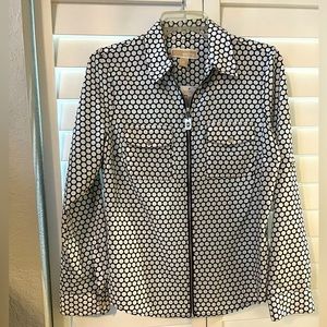 NWT Michael Kors Top navy & white size Med w/zipper & MK logo. 100% polyester